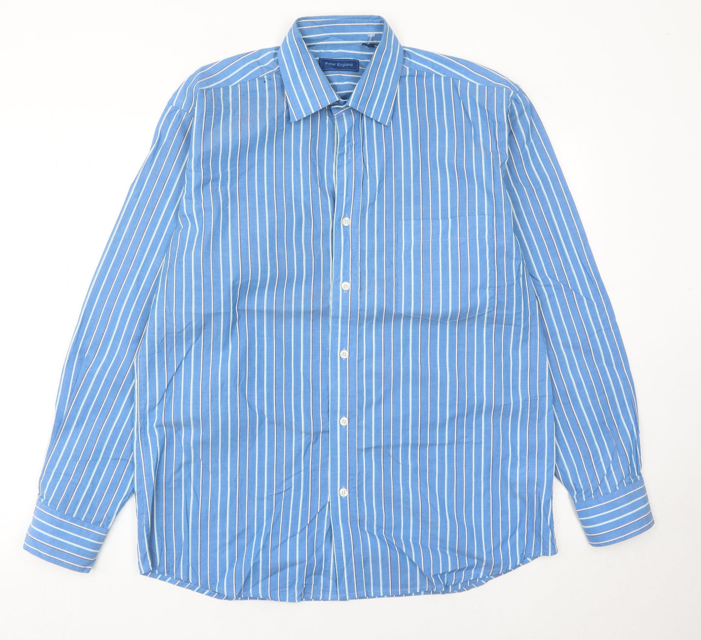 Peter England Men’s Blue Striped 15.5 Long Sleeve Button-Up Shirt