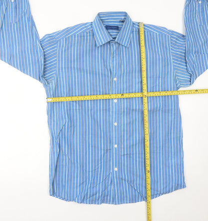 Peter England Men’s Blue Striped 15.5 Long Sleeve Button-Up Shirt