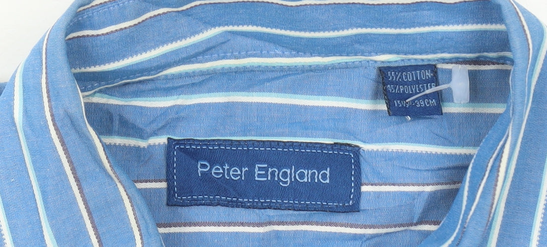 Peter England Men’s Blue Striped 15.5 Long Sleeve Button-Up Shirt