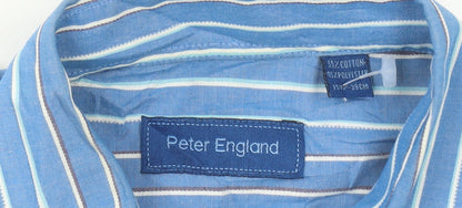 Peter England Men’s Blue Striped 15.5 Long Sleeve Button-Up Shirt
