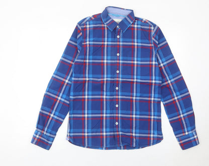 Johnnie b Boys Blue Plaid Button-Up Shirt 13-14 Years Long Sleeve Cotton