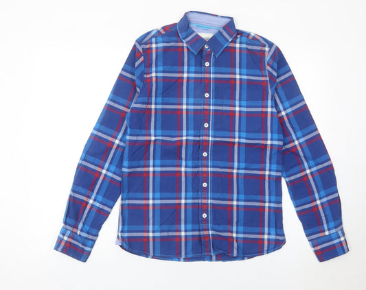 Johnnie b Boys Blue Plaid Button-Up Shirt 13-14 Years Long Sleeve Cotton