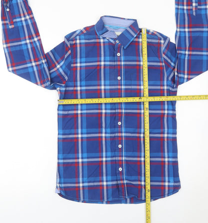 Johnnie b Boys Blue Plaid Button-Up Shirt 13-14 Years Long Sleeve Cotton