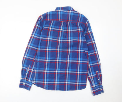 Johnnie b Boys Blue Plaid Button-Up Shirt 13-14 Years Long Sleeve Cotton