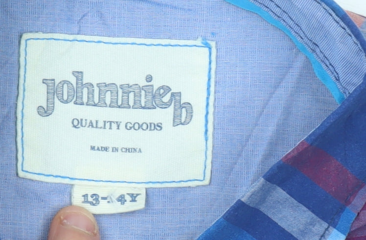 Johnnie b Boys Blue Plaid Button-Up Shirt 13-14 Years Long Sleeve Cotton