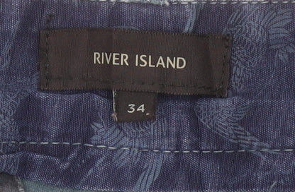 River Island Men’s Blue Chino Shorts Size 34 Regular Fit Summer Casual