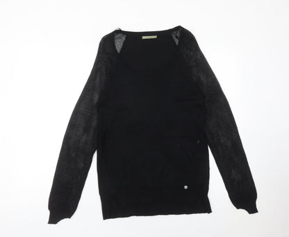 LPB Woman Black Scoop Neck Pullover Jumper Size M Long Sleeve