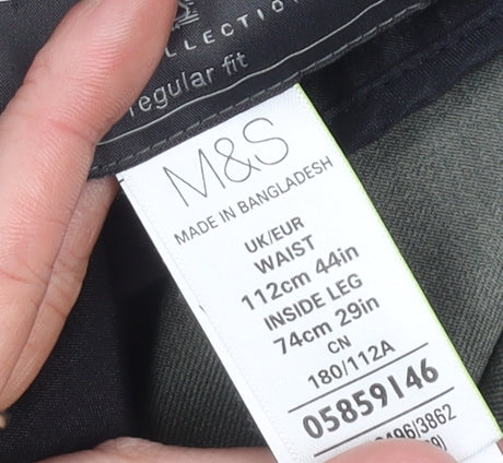 Marks and Spencer Men's Green Chino Trousers 44W 29L Regular Fit