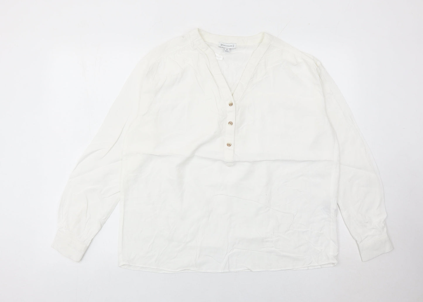 Warehouse Womens White Viscose Blouse Size 10 Long Sleeve Tunic Style