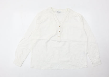 Warehouse Womens White Viscose Blouse Size 10 Long Sleeve Tunic Style