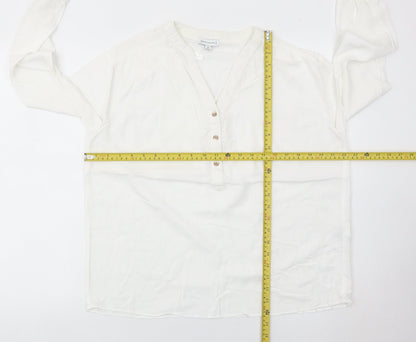 Warehouse Womens White Viscose Blouse Size 10 Long Sleeve Tunic Style