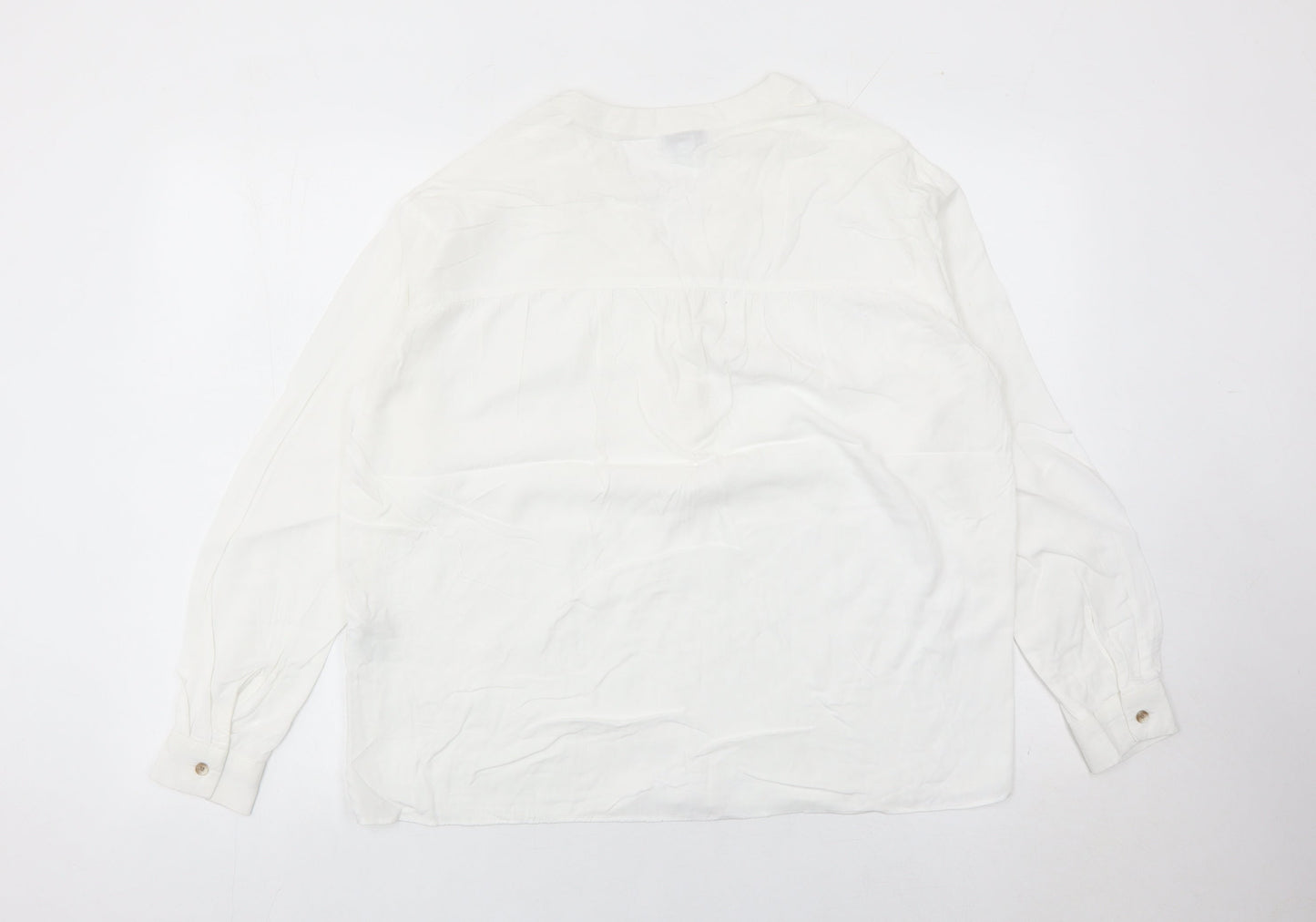 Warehouse Womens White Viscose Blouse Size 10 Long Sleeve Tunic Style