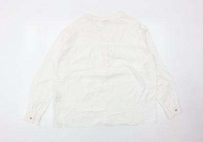 Warehouse Womens White Viscose Blouse Size 10 Long Sleeve Tunic Style
