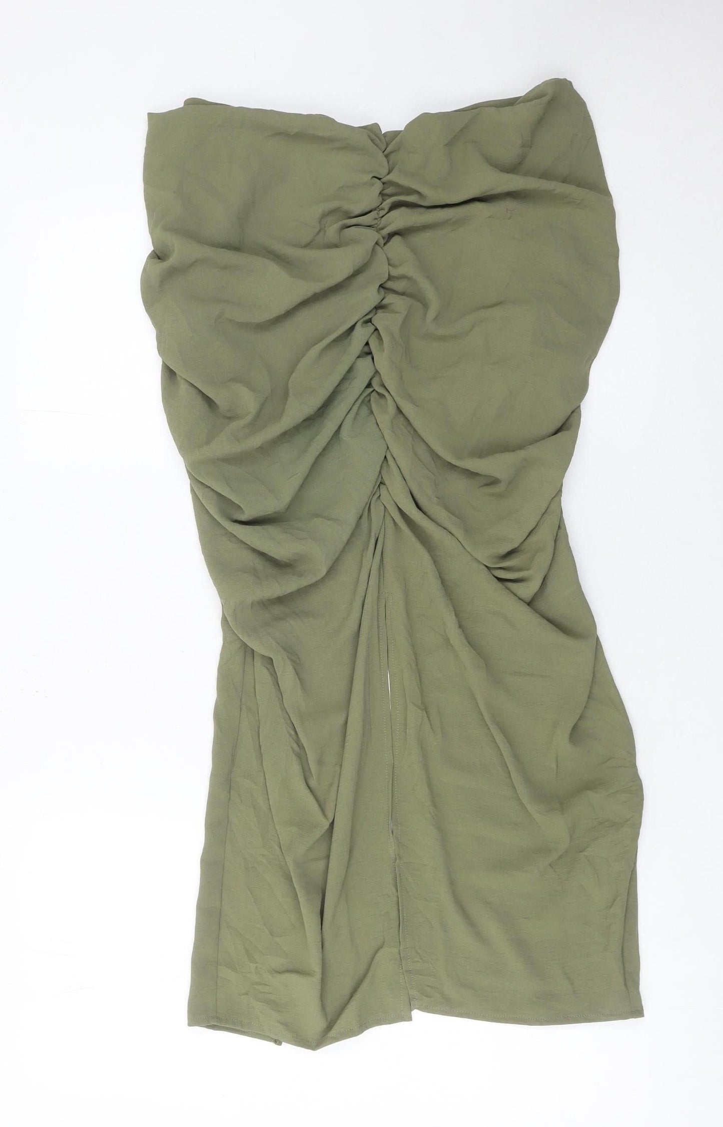 Zara Women’s Green Midi Ruched Pencil Skirt Size M Polyester