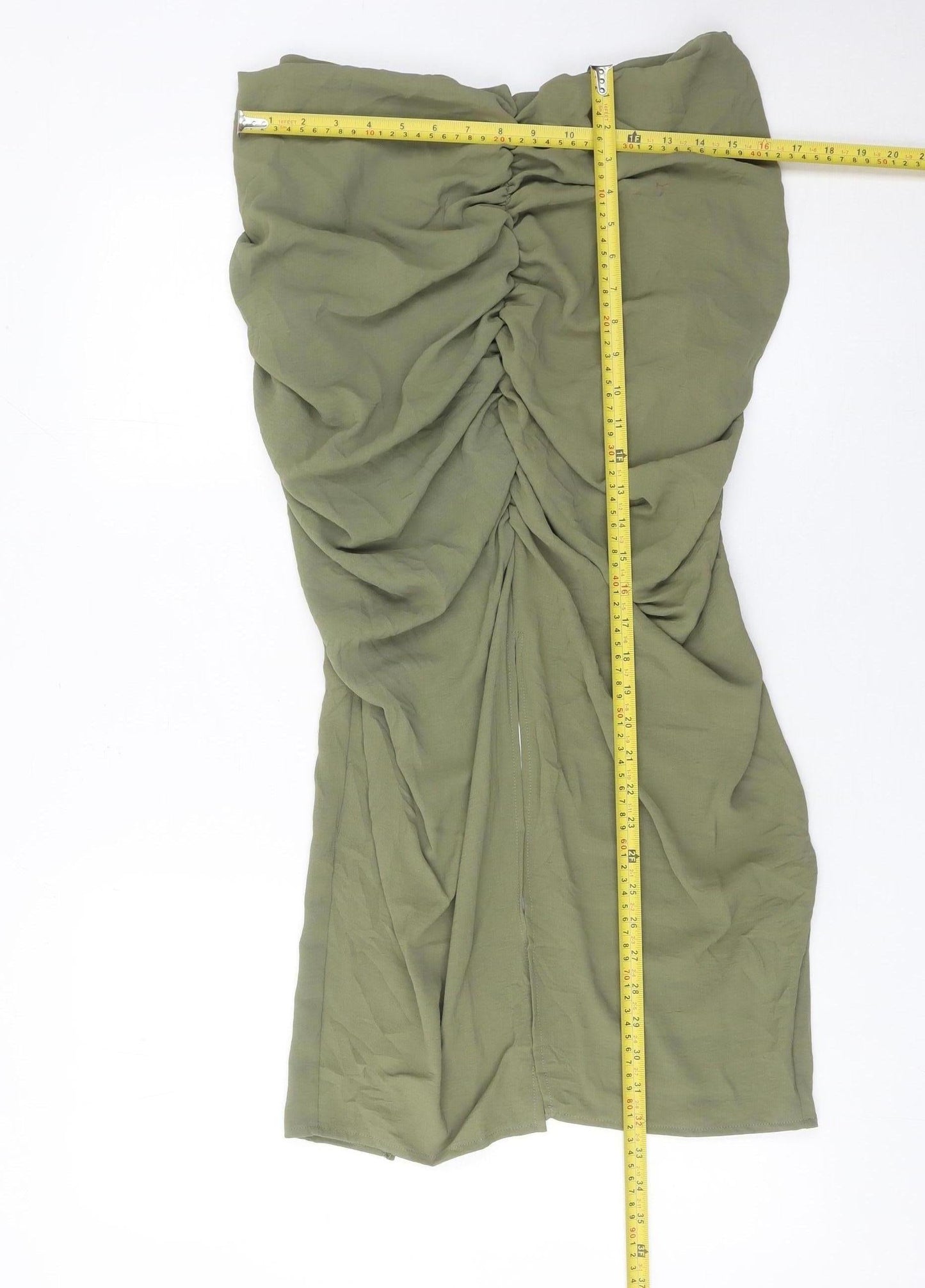 Zara Women’s Green Midi Ruched Pencil Skirt Size M Polyester