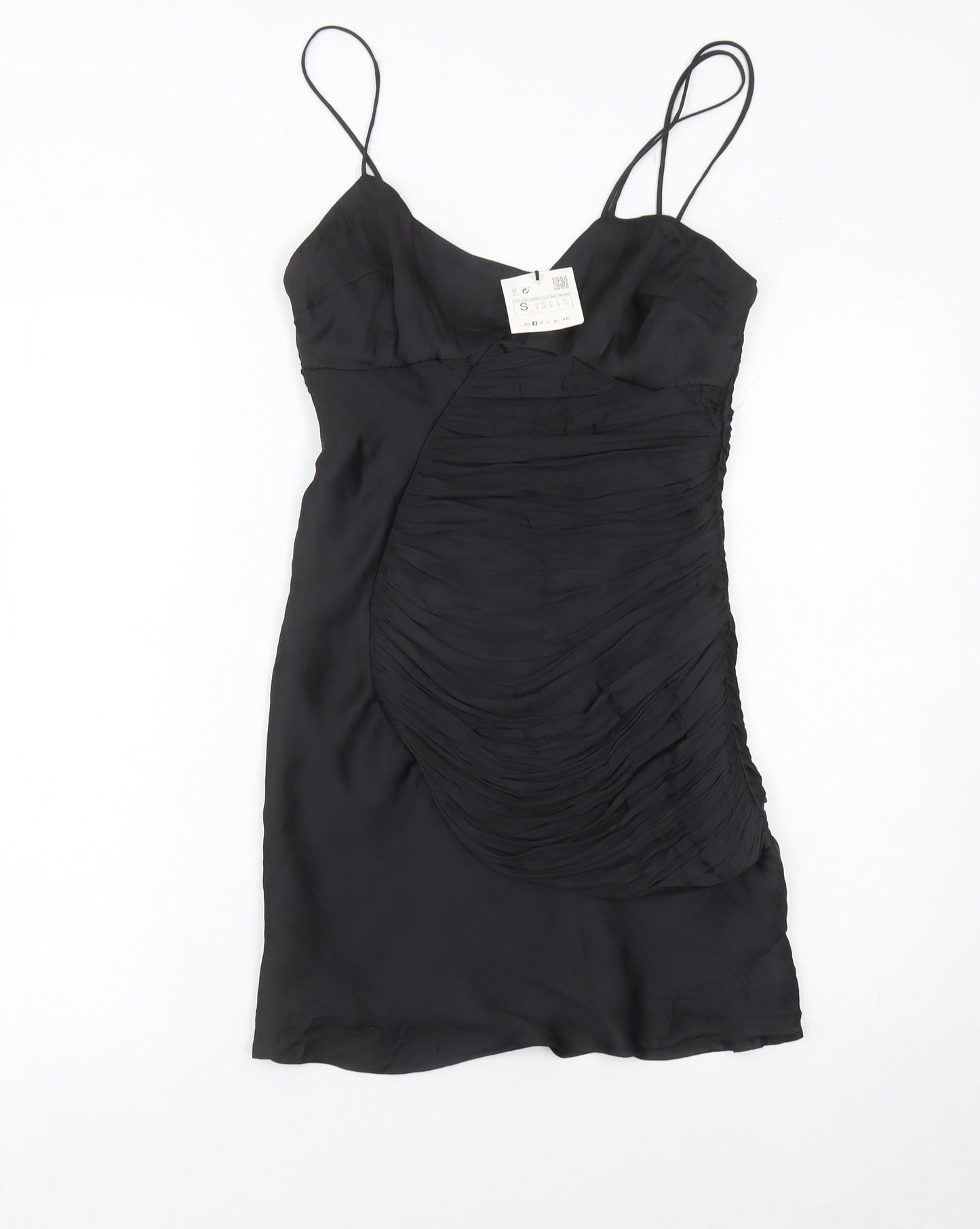 Zara Women’s Black Ruched Slip Dress S Short Sleeveless Party Cocktail