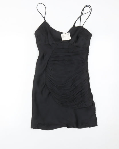 Zara Women’s Black Ruched Slip Dress S Short Sleeveless Party Cocktail