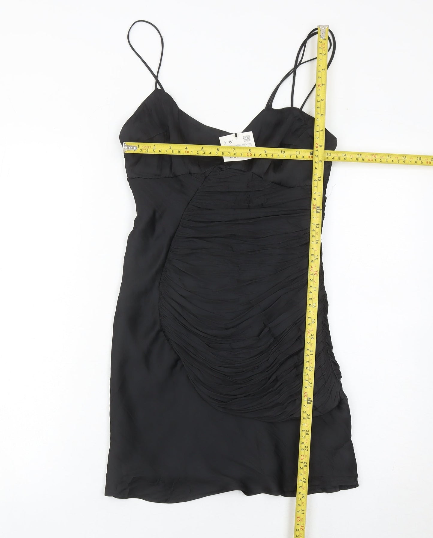 Zara Women’s Black Ruched Slip Dress S Short Sleeveless Party Cocktail