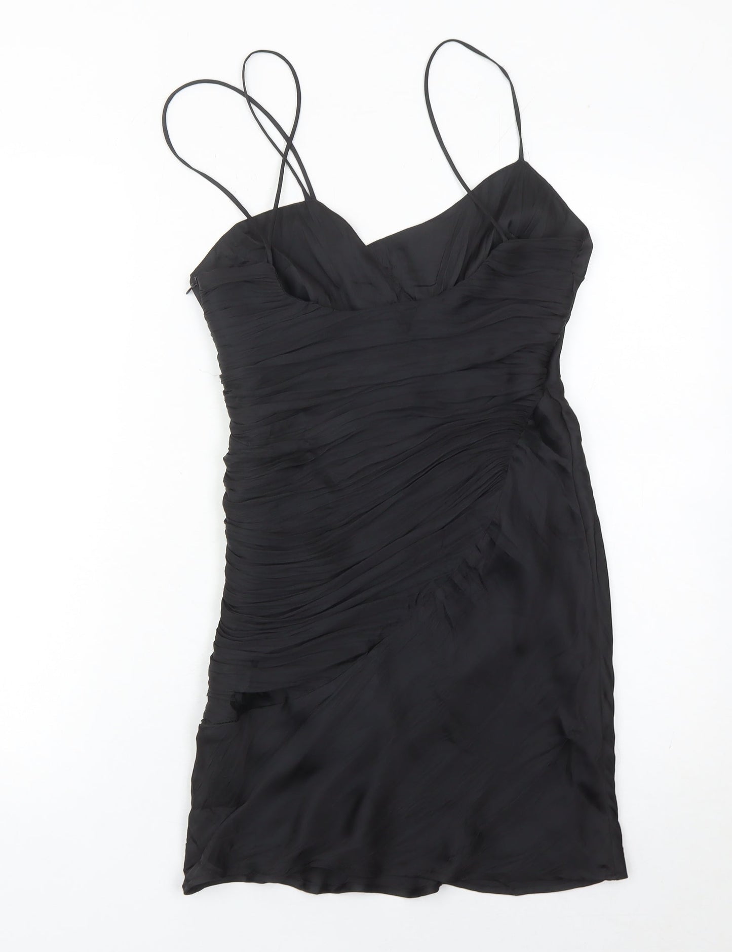 Zara Women’s Black Ruched Slip Dress S Short Sleeveless Party Cocktail