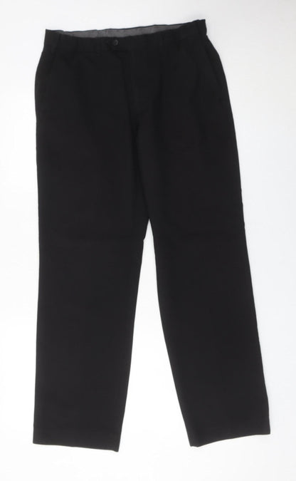 Marks and Spencer Mens Black 32W 31L Regular Fit Dress Trousers