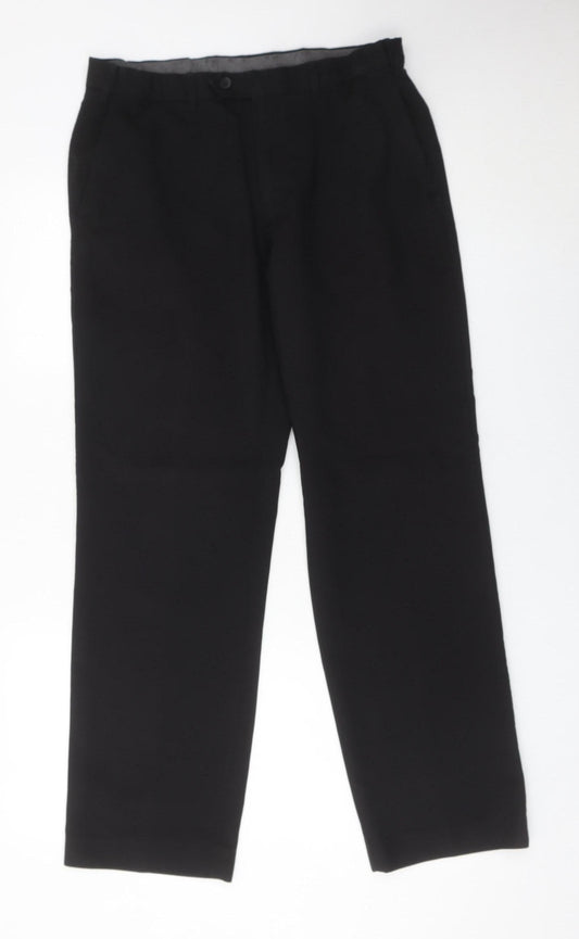 Marks and Spencer Mens Black 32W 31L Regular Fit Dress Trousers