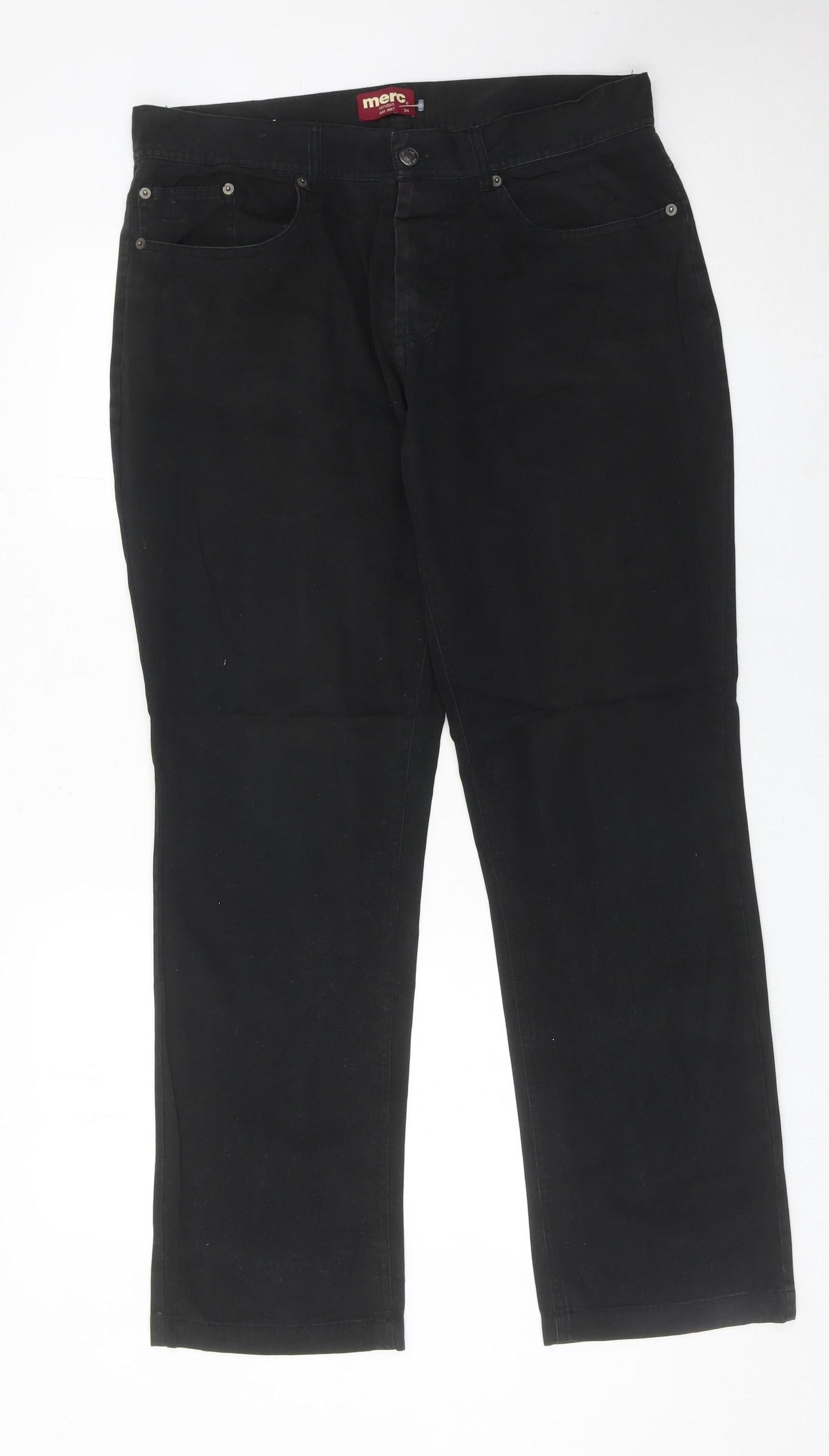 Merc London Men’s Black Chino Trousers Size 34 Straight Leg Cotton