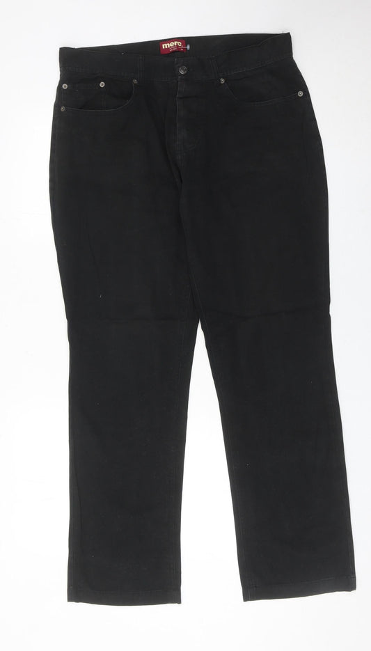 Merc London Men’s Black Chino Trousers Size 34 Straight Leg Cotton