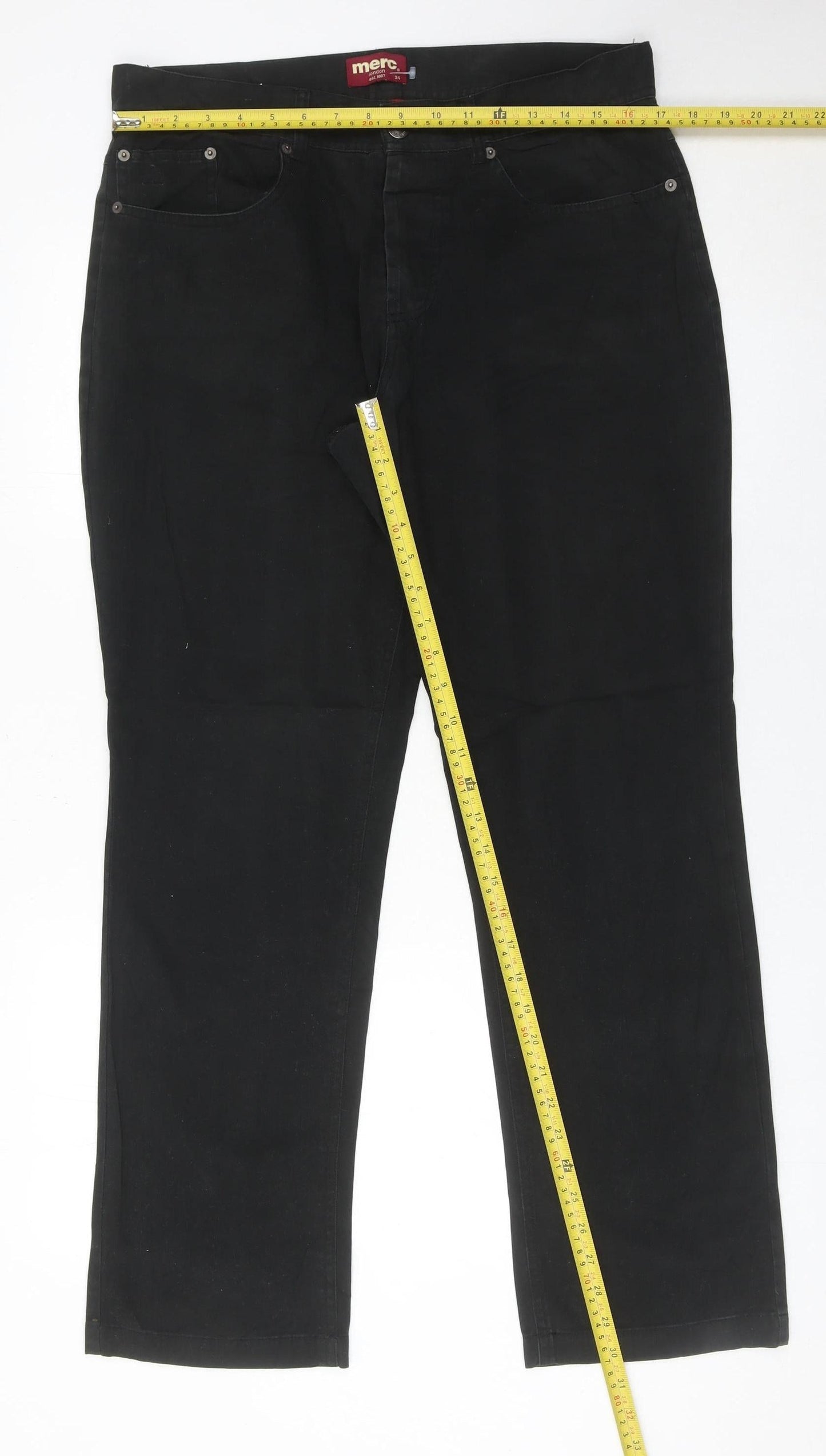 Merc London Men’s Black Chino Trousers Size 34 Straight Leg Cotton