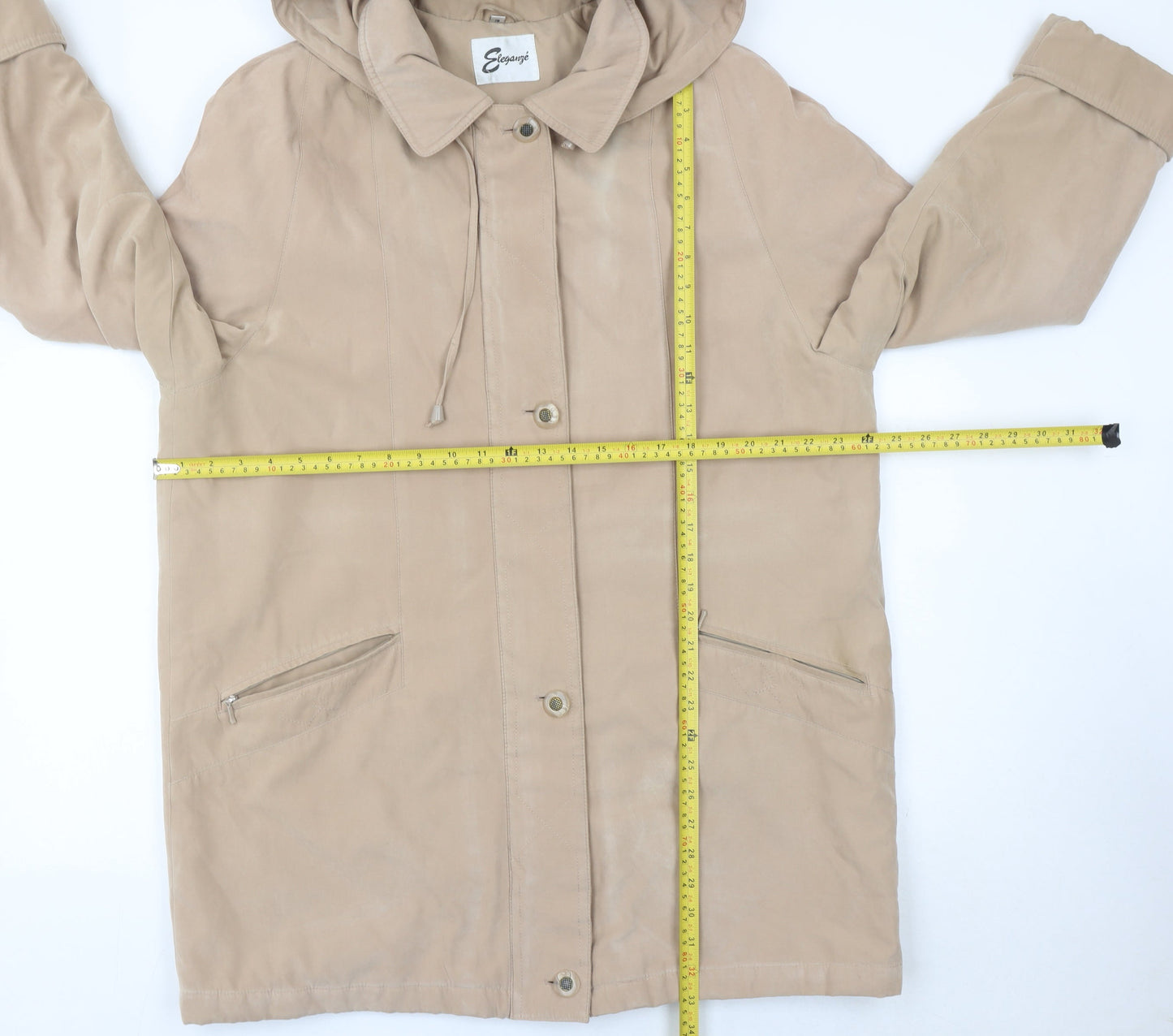 Eleganzé Women’s Beige Hooded Parka Coat Size 18
