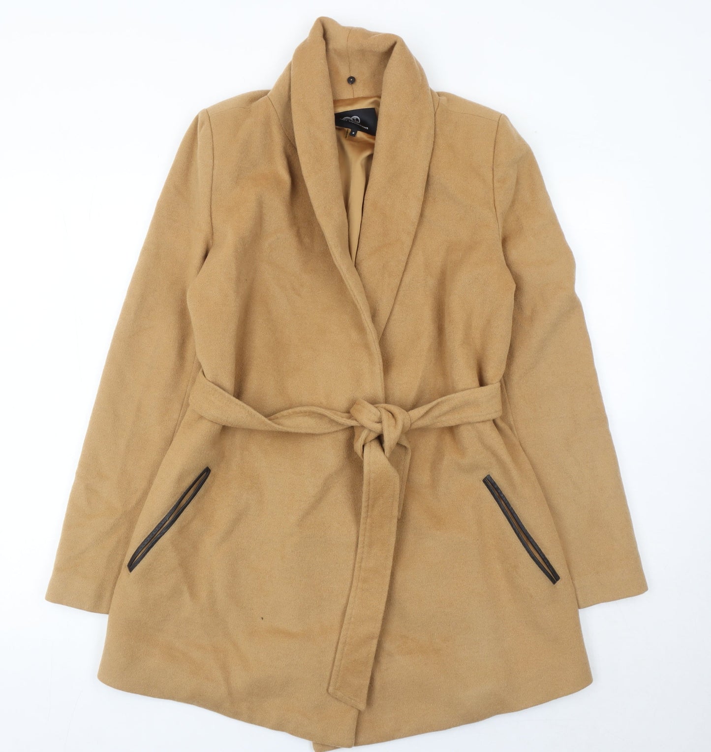 Tart Collections Women Beige Wool Blend Belted Mid-Length Overcoat S