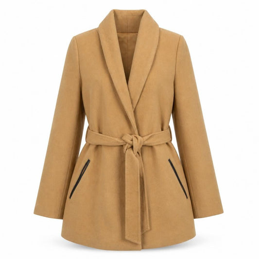 Tart Collections Women Beige Wool Blend Belted Mid-Length Overcoat S