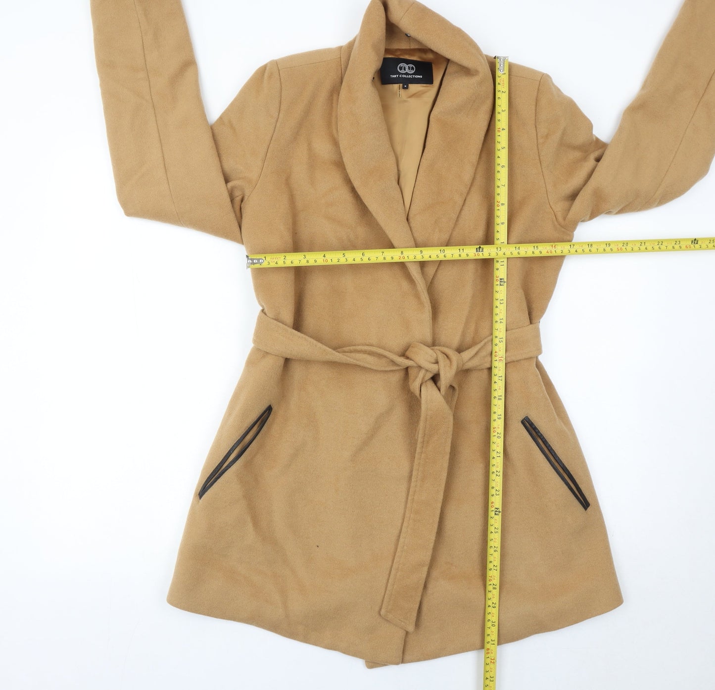 Tart Collections Women Beige Wool Blend Belted Mid-Length Overcoat S