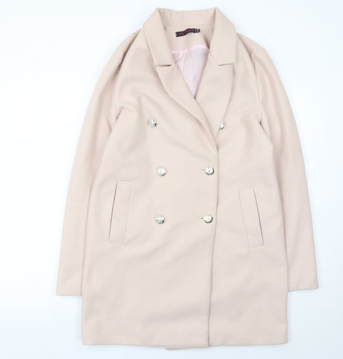 Uplander Women’s Beige Coat Size 12 Mid-Length Double Breasted