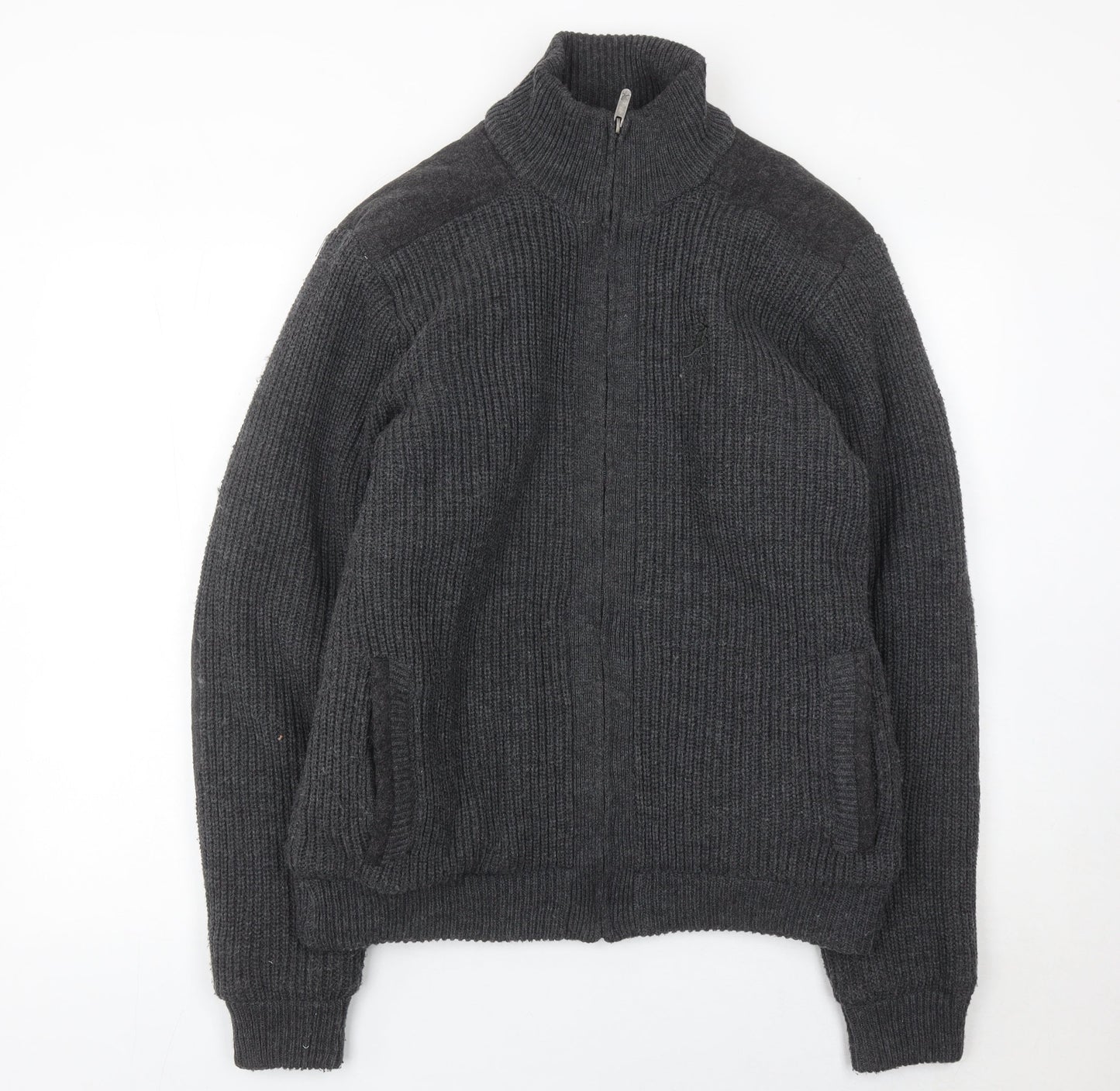 Kangol Men’s Grey XL Full Zip Knit Jumper High Neck Winter
