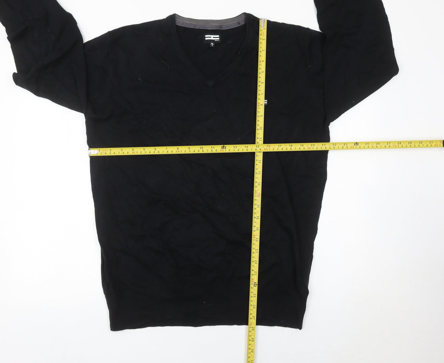 Henleys Men Black XL V-Neck Cotton Jumper Pullover Knitwear