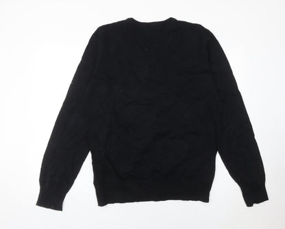 Henleys Men Black XL V-Neck Cotton Jumper Pullover Knitwear