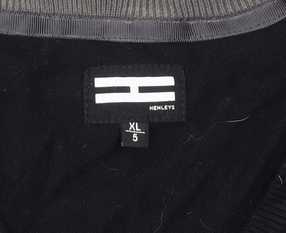 Henleys Men Black XL V-Neck Cotton Jumper Pullover Knitwear