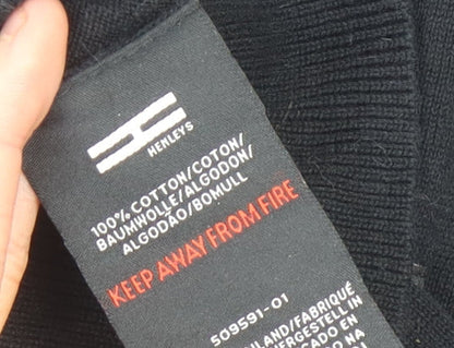 Henleys Men Black XL V-Neck Cotton Jumper Pullover Knitwear