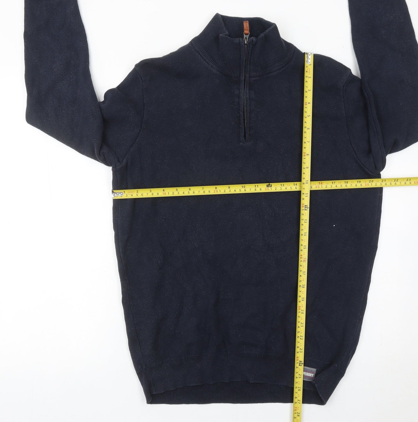 Superdry Men’s Blue XL 1/4 Zip Mock Neck Cotton Jumper