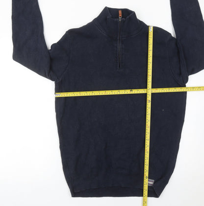 Superdry Men’s Blue XL 1/4 Zip Mock Neck Cotton Jumper