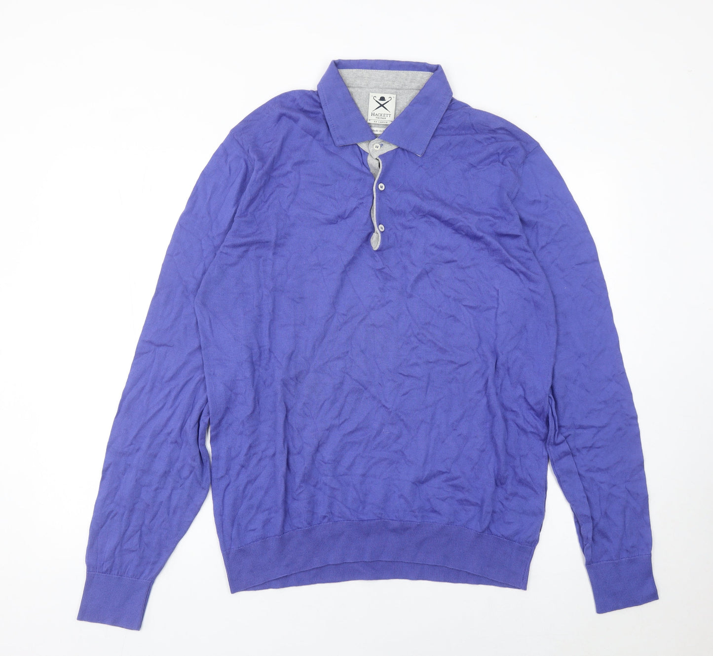 Hackett Mayfair Men's Purple 2XL Long Sleeve Polo Shirt Cotton Cashmere
