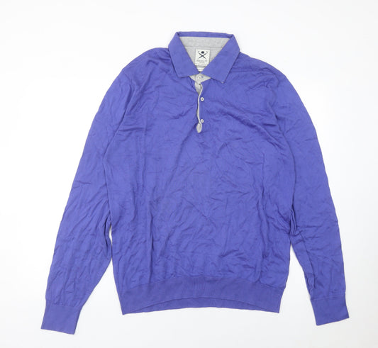 Hackett Mayfair Men's Purple 2XL Long Sleeve Polo Shirt Cotton Cashmere