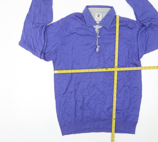 Hackett Mayfair Men's Purple 2XL Long Sleeve Polo Shirt Cotton Cashmere