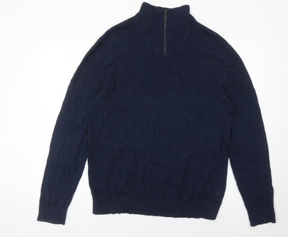 Fat Face Men’s Blue Cotton Cashmere Jumper L Quarter Zip Knit