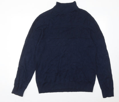 Fat Face Men’s Blue Cotton Cashmere Jumper L Quarter Zip Knit