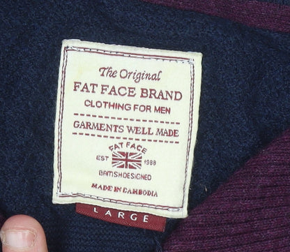 Fat Face Men’s Blue Cotton Cashmere Jumper L Quarter Zip Knit
