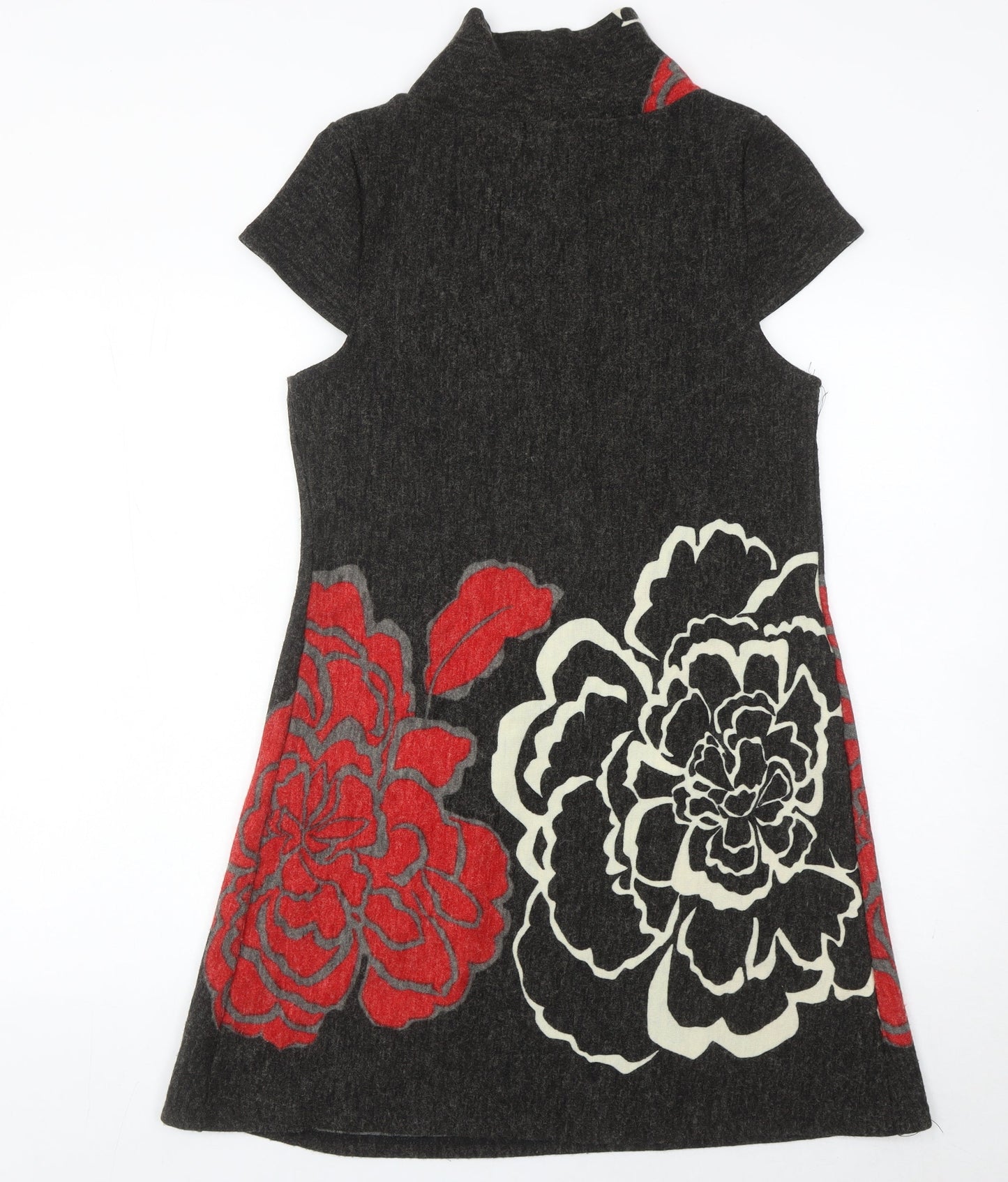 Purple Women’s Black Red Floral Knit Shift Dress Roll Neck Size M
