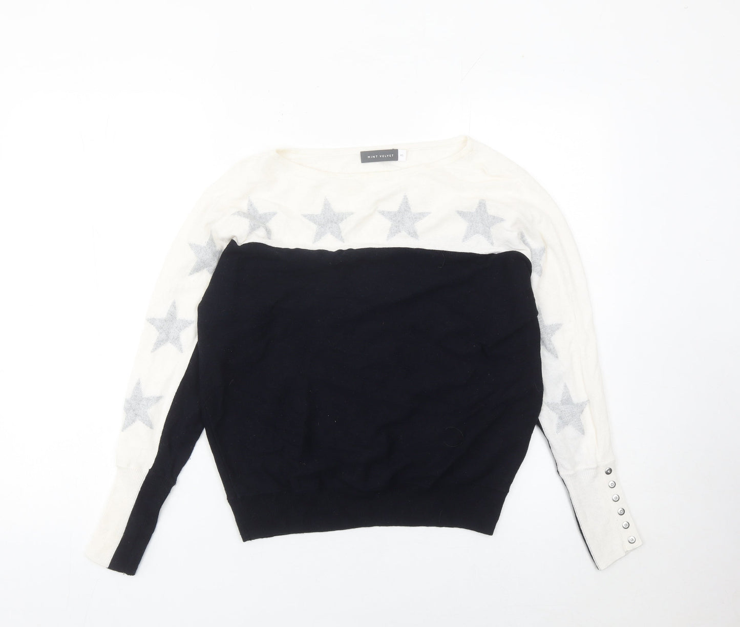 Mint Velvet Women’s XS Black White Star Jumper Pullover Knit