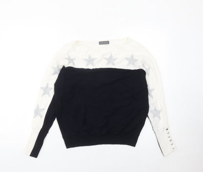 Mint Velvet Women’s XS Black White Star Jumper Pullover Knit