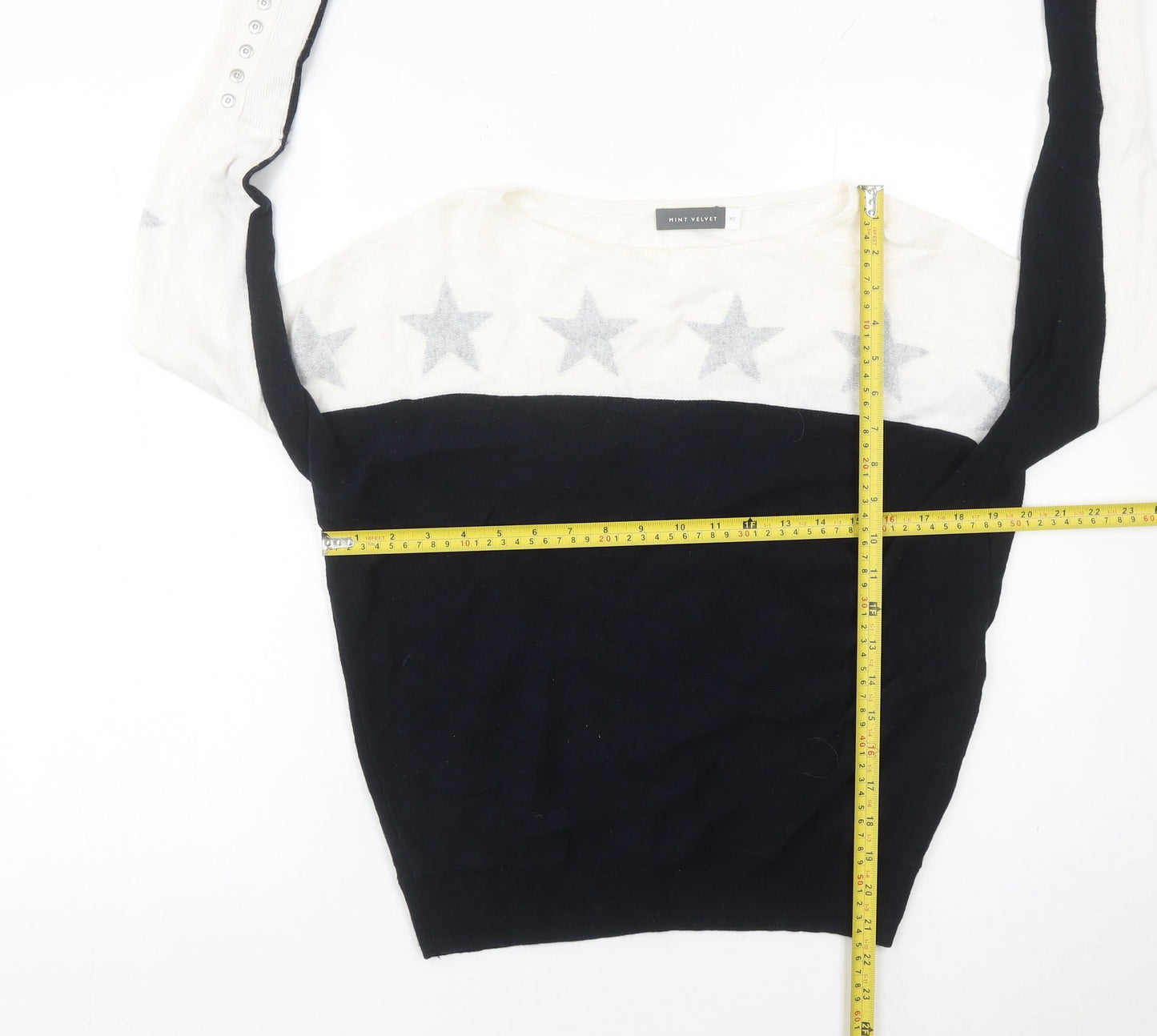 Mint Velvet Women’s XS Black White Star Jumper Pullover Knit